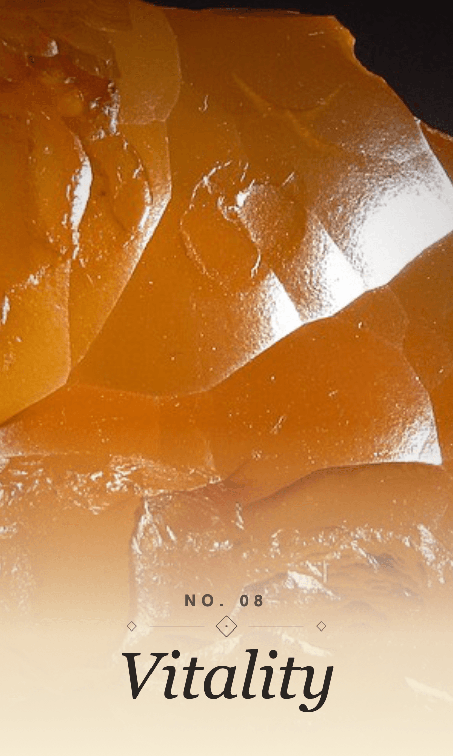 The Facet Deck card 'Vitality' — a close photograph of carnelian.